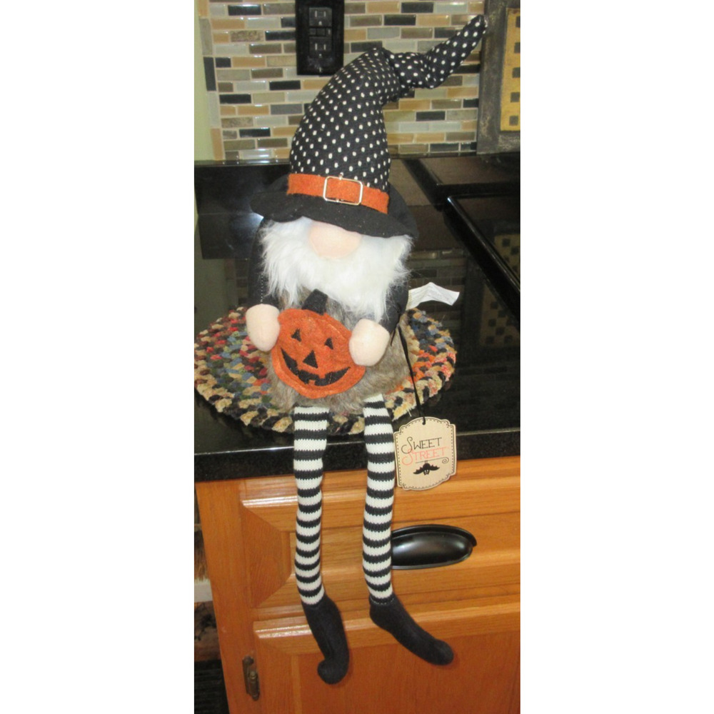 Sweet Street Primitive Folk Art Halloween Gnome /Pumpkin Shelf Sitter Doll 26"